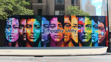 Empowering diversity equity and inclusion through unity mural in urban environment celebrating belonging and empathy