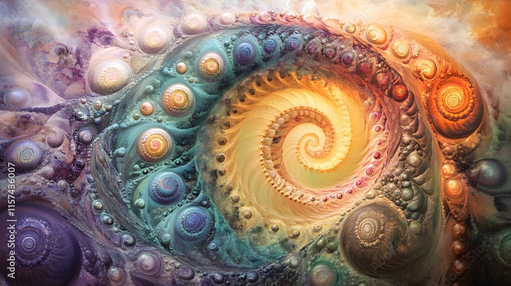 Poster dynamic spiral patterns abstract art digital artwork vibrant colors close-up view contemporary desig