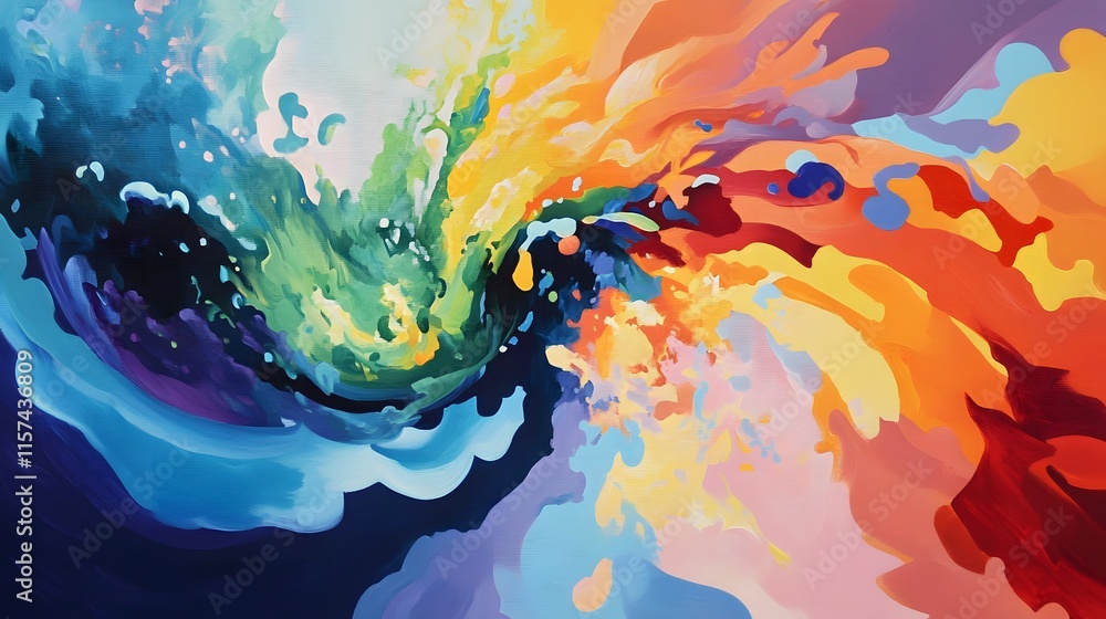 Poster dynamic colorful abstract swirl art studio digital artwork vibrant environment close-up view creativ