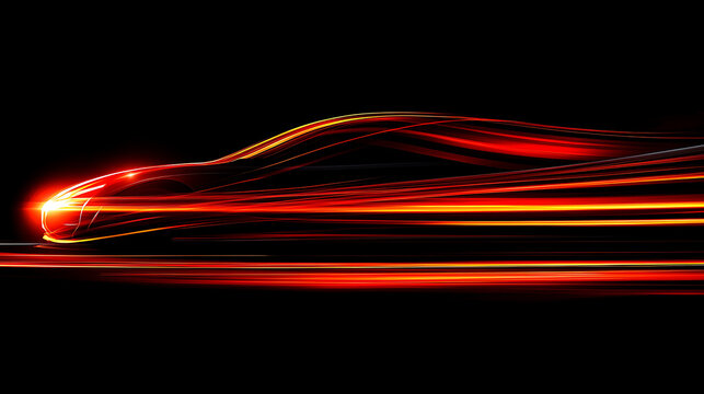 Dynamic car silhouette with vibrant light trails