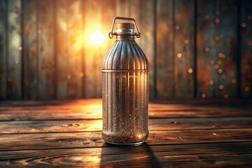 Realistic 3D model of a vintage water bottle; retro concept, ideal for hydration.
