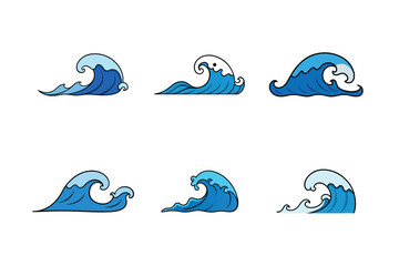 set of sea water wave, vector illustration
