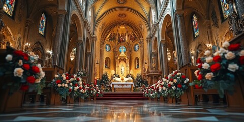 Obraz premium Luxurious church interior beautifully decorated for a wedding