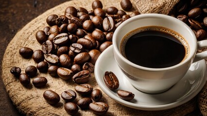 Fototapeta premium coffee beans and cup