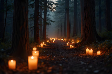 Estonian Candle Festival with Serene Forest Landscape and Flickering Candles