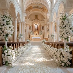 Fototapeta premium Luxurious church interior beautifully decorated for a wedding
