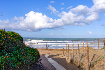 Seascape on a particularly cloudy day of Pianetti beach in Castagneto Carducci Tuscany Italy