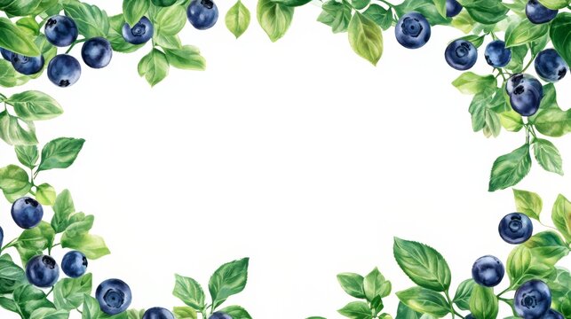 Watercolor Blueberries and Leaves - A Summery Border Design