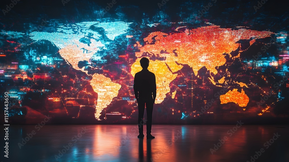 Poster exploring global connectivity trends digital world map visualization modern office data-driven insig
