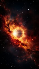 Obraz premium A mesmerizing swirling galaxy featuring a fiery black hole brilliantly at its dynamic center