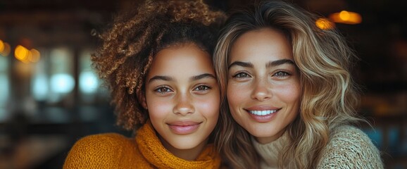 Two Diverse Young Women Smiling Together - Authentic Friendship Portrait