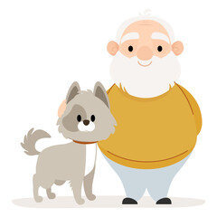 Senior elderly man hugging his big dog