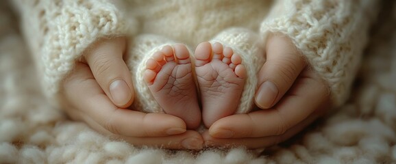 Tender Newborn Baby Feet Held in Loving Hands