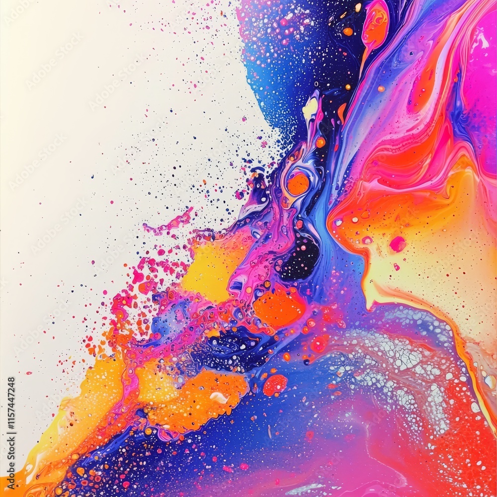 Poster ink splatter: a vibrant explosion of colors dances across the surface, creating a mesmerizing and dy