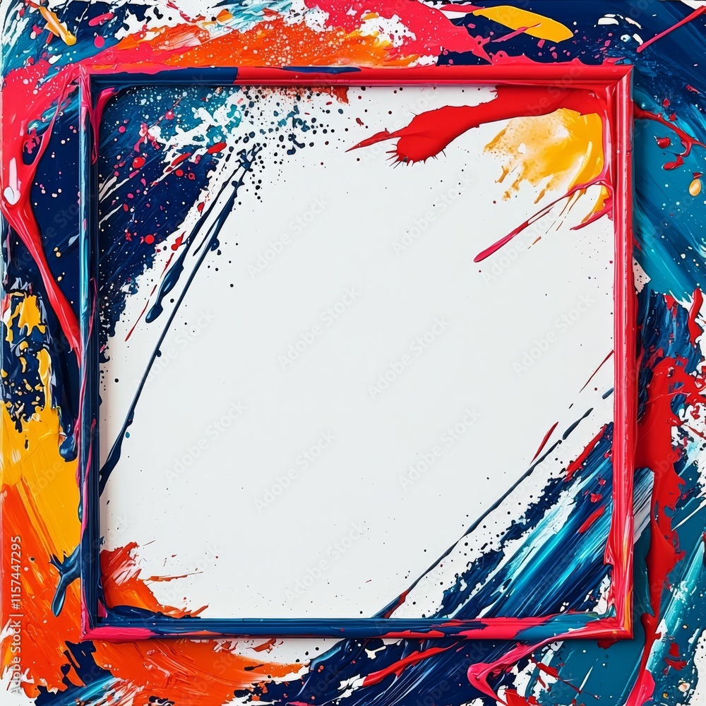 Poster artistic splash frame: a vibrant frame bursts with bold strokes of paint in an explosion of color, o