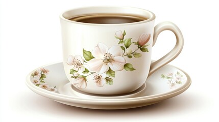 Fototapeta premium Elegant floral teacup with saucer filled with coffee.