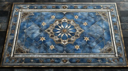 Obraz premium Intricate Blue Tilework Ornate Framed Design