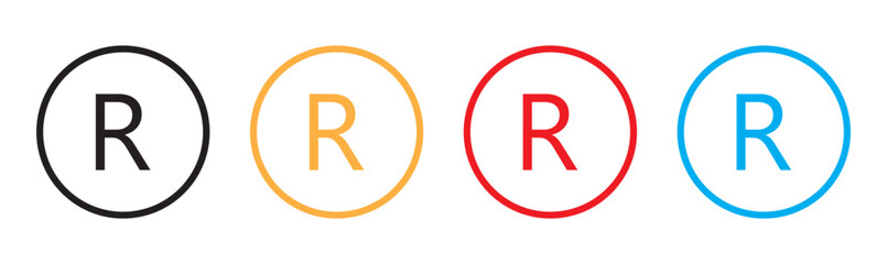 Trademark TM, Registered R, Copyright C vector icon set. Brand register trade mark symbol sheet.