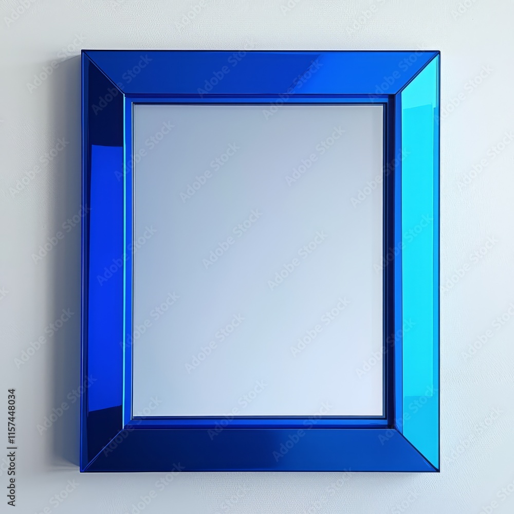 Poster cobalt blue mirror reflection: a modern, rectangular mirror with a sleek, cobalt blue frame. the mir