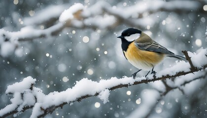 Naklejka premium Great tit (Parus major) sitting on a branch in winter