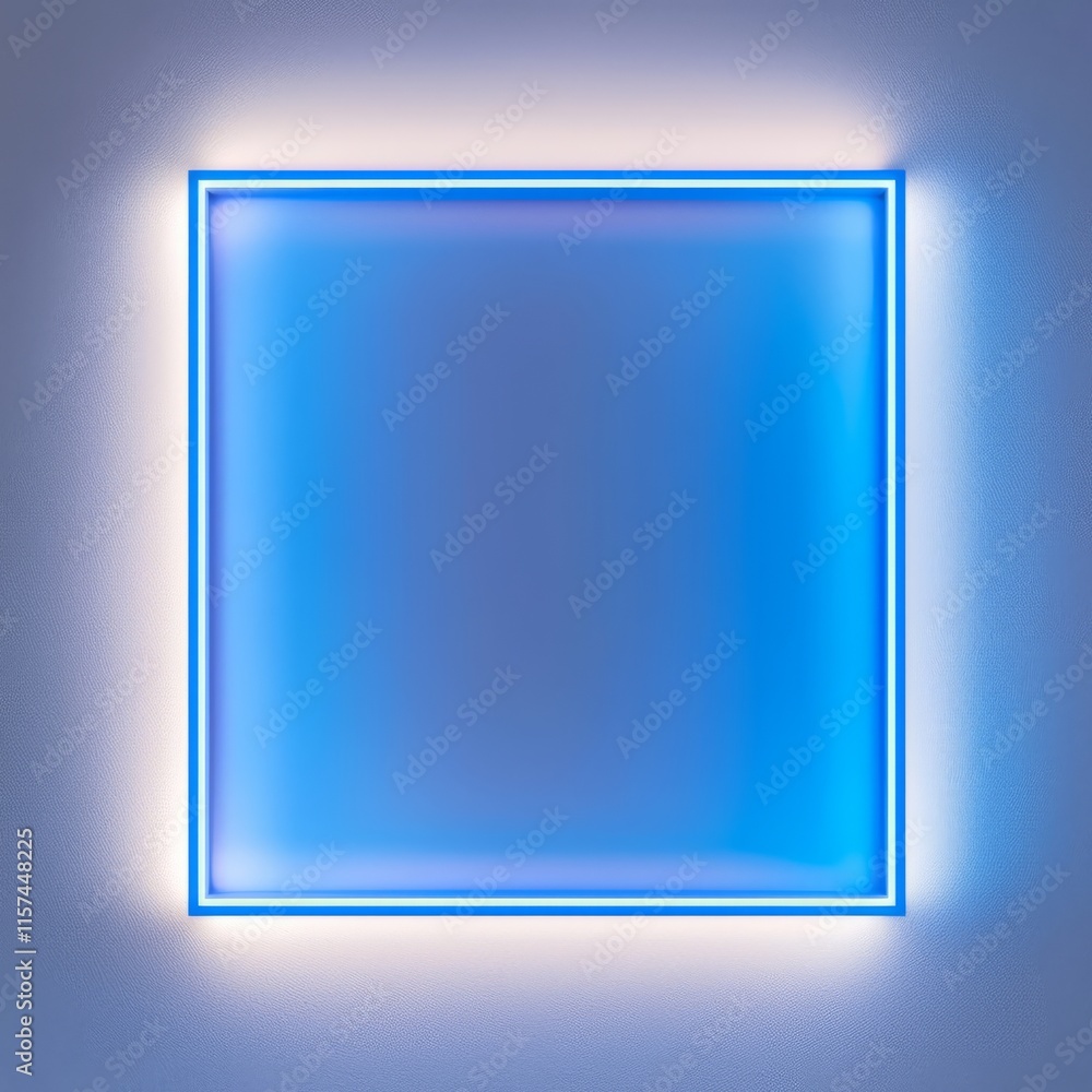 Poster neon glow: a minimalist design featuring a luminous blue neon square with a subtle glow, creating a 