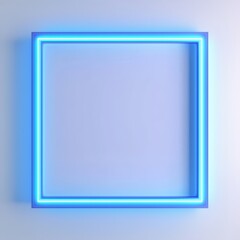 Fototapeta premium Glowing Blue Neon Square Frame: A vibrant, bright blue neon square frame provides a modern and stylish border, perfect for adding a touch of contemporary design to any project. 