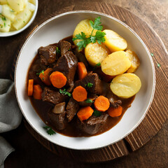 Hearty Bowl of Beef Cheek Bourguignon with Potatoes
