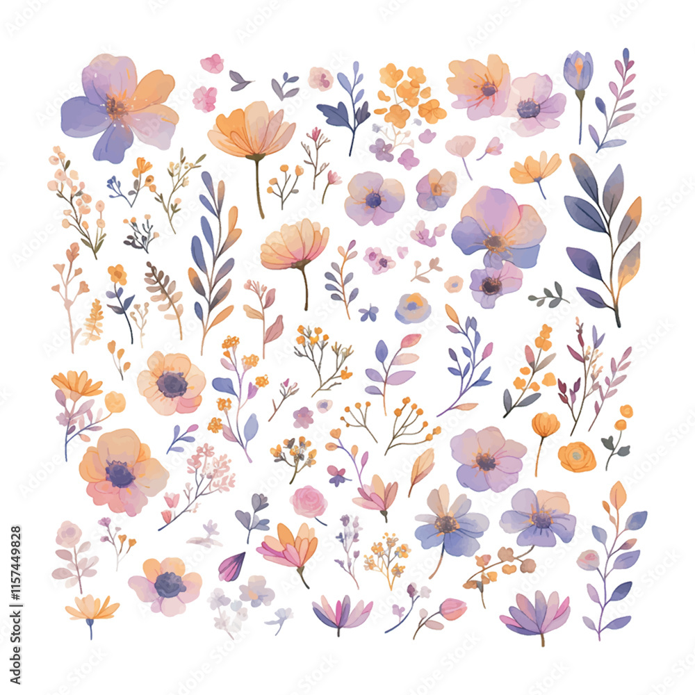 Poster a collection of flowers in various colors and sizes. the flowers are arranged in a way that creates 