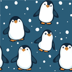 Vector illustration of Funny Snow Penguin Seamless Pattern