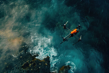 Stunning aerial visuals of search and rescue drones, detailed close-up shots