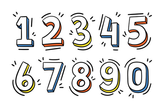Numbers 0 to 9 hand drawn doodle vector illustration set. Sketch style numeric digits for educational elements, graphic design, kids art print, and fun creative projects.