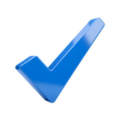 A bold 3D blue tick mark on a transparent background