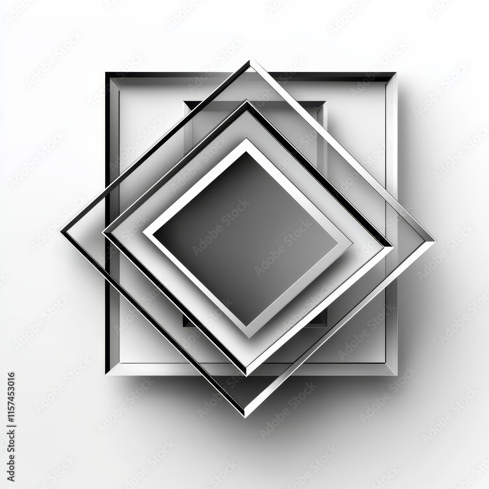 Poster geometric abstract: a captivating abstract image of overlapping squares in a monochromatic color sch