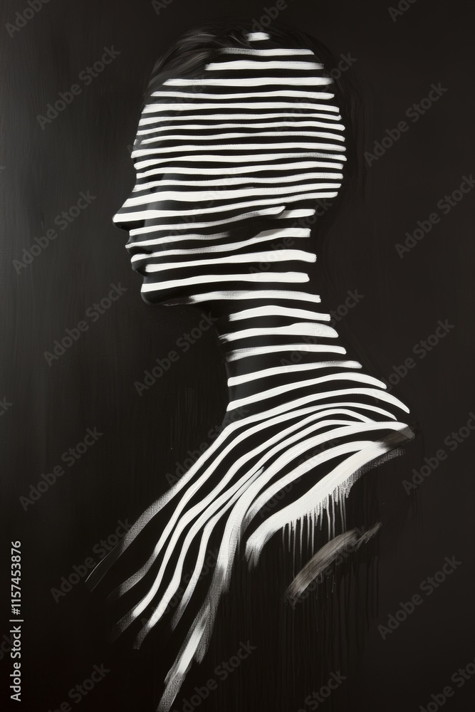 Poster abstract portrait of a person with light and shadow patterns creating a striking visual effect. arti
