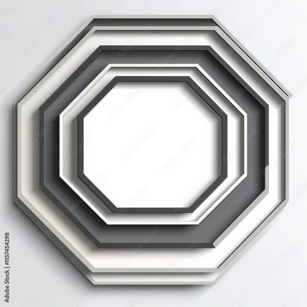 Poster geometric octagon design: an abstract image of layered octagons in shades of gray and with a modern 