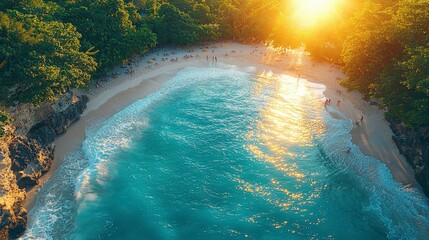 Aerial Sunset Beach Scene Illustration