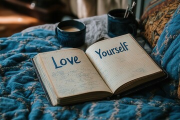 A book lies open to a page that prominently displays the important message, love yourself, serving as a reminder for selfacceptance and care. Self-Love and Self-Care on Valentine&rsquo;s Day