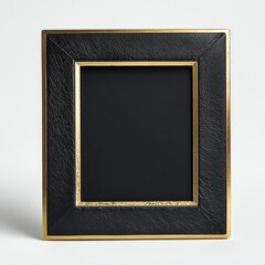Fototapeta premium Black Leather and Gold Frame: A sophisticated black leather photo frame with a subtle gold trim, offering a touch of modern elegance. Perfect for showcasing cherished memories or artwork.