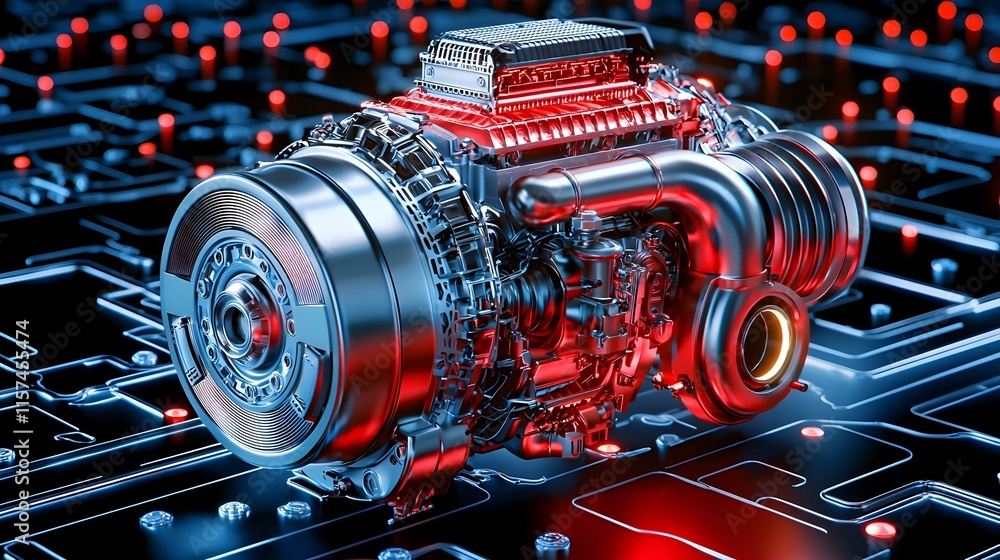 Aufkleber futuristic engine design with digital circuit background