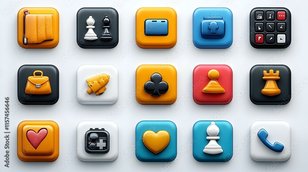Poster colorful gaming icons set with elements for interactive experience