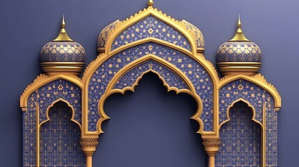 Obraz premium Ornate Golden Archway with Blue Mosaic Detailing