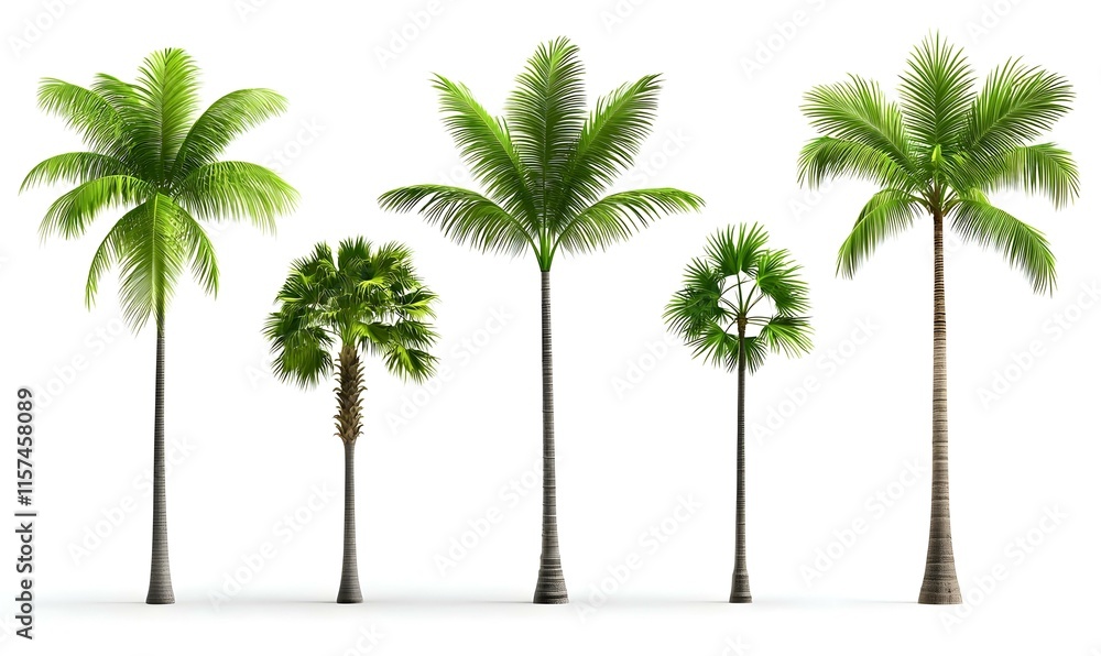 Poster isolated palm trees collection on white background for design use