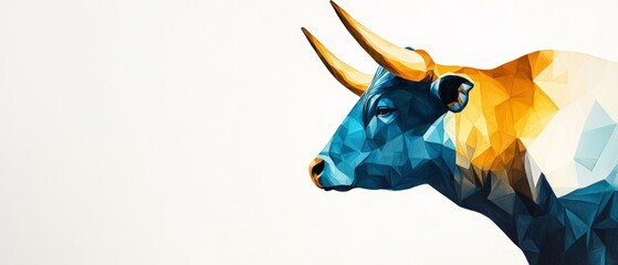 Colorful geometric bull illustration symbolizing stock market growth, investment trends, and financial prosperity in a modern digital economy.