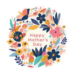 Naklejka premium A colorful flowery design with the words Happy Mother's Day written in cursive. The design is meant to convey a sense of warmth and love for mothers on this special day
