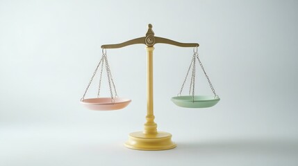 Colorful Balance Scale with Yellow Base and Pastel Bowls for Conceptual Representation of Justice, Fairness, and Equality in Modern Design
