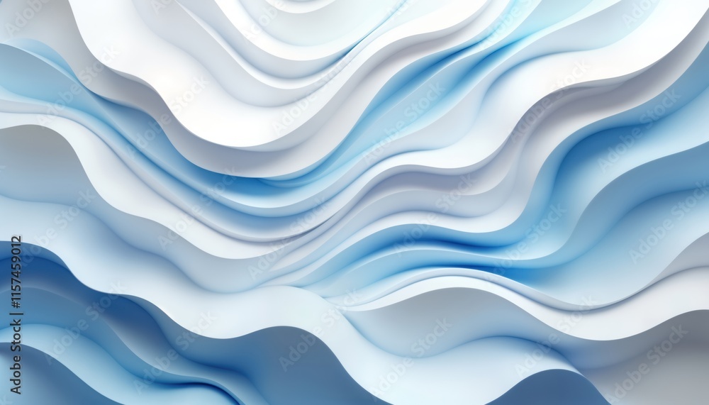 Aufkleber Abstract background features flowing white, blue curvy shapes with marbled effect. Modern design with wavy lines. Volumetric shapes create depth. Ideal for wallpaper creative design projects. Looks