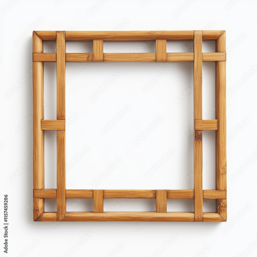 Aufkleber square wooden frame: a minimalist square frame crafted from light brown wood, featuring a geometric 