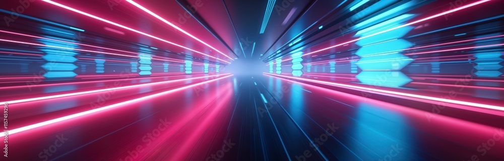 Poster empty futuristic tunnel filled with glowing neon light. fast speed lines create motion effect. abstr