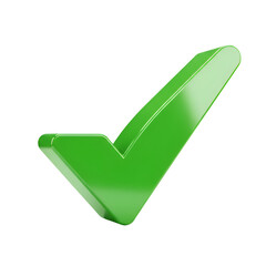 A bold 3D green tick mark on a transparent background