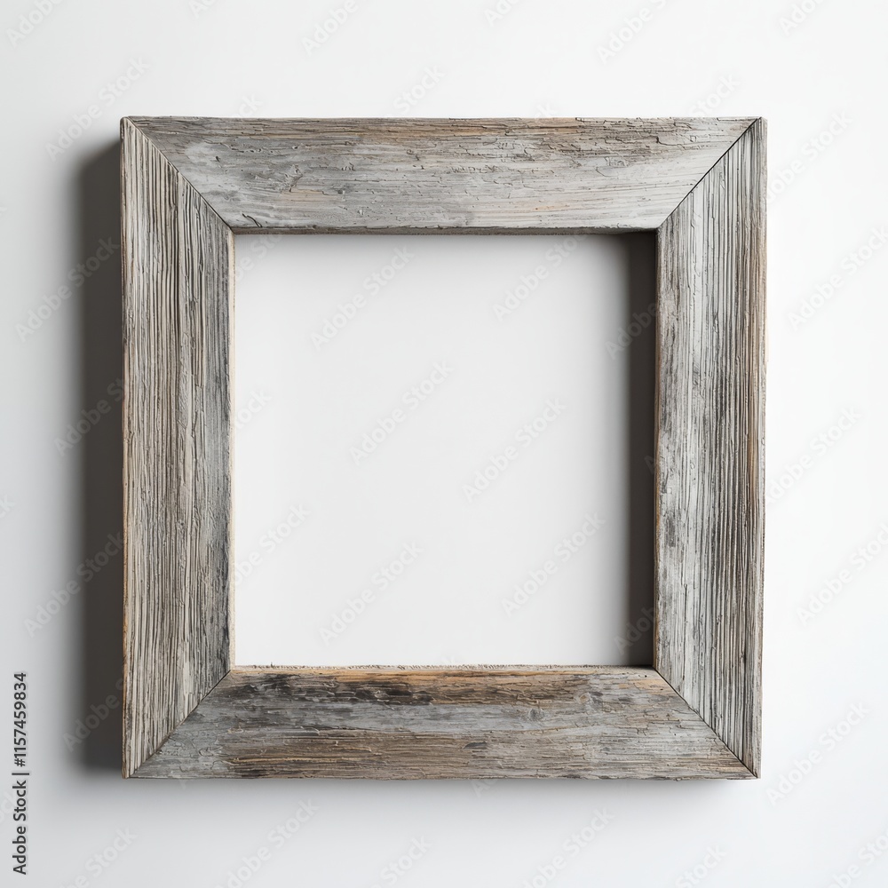 Aufkleber rustic wooden frame: a weathered wooden frame with a square shape, showcasing its natural grains and